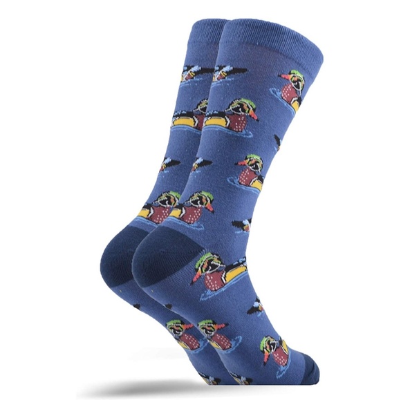 Mens Novelty Wood Duck Cotton Crew Socks Blue - Picture 2 of 3
